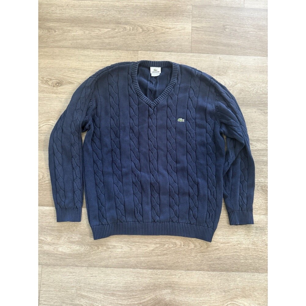 Men’s Lacoste Sweater Size 40 XL Navy Cable Knit  Cotton